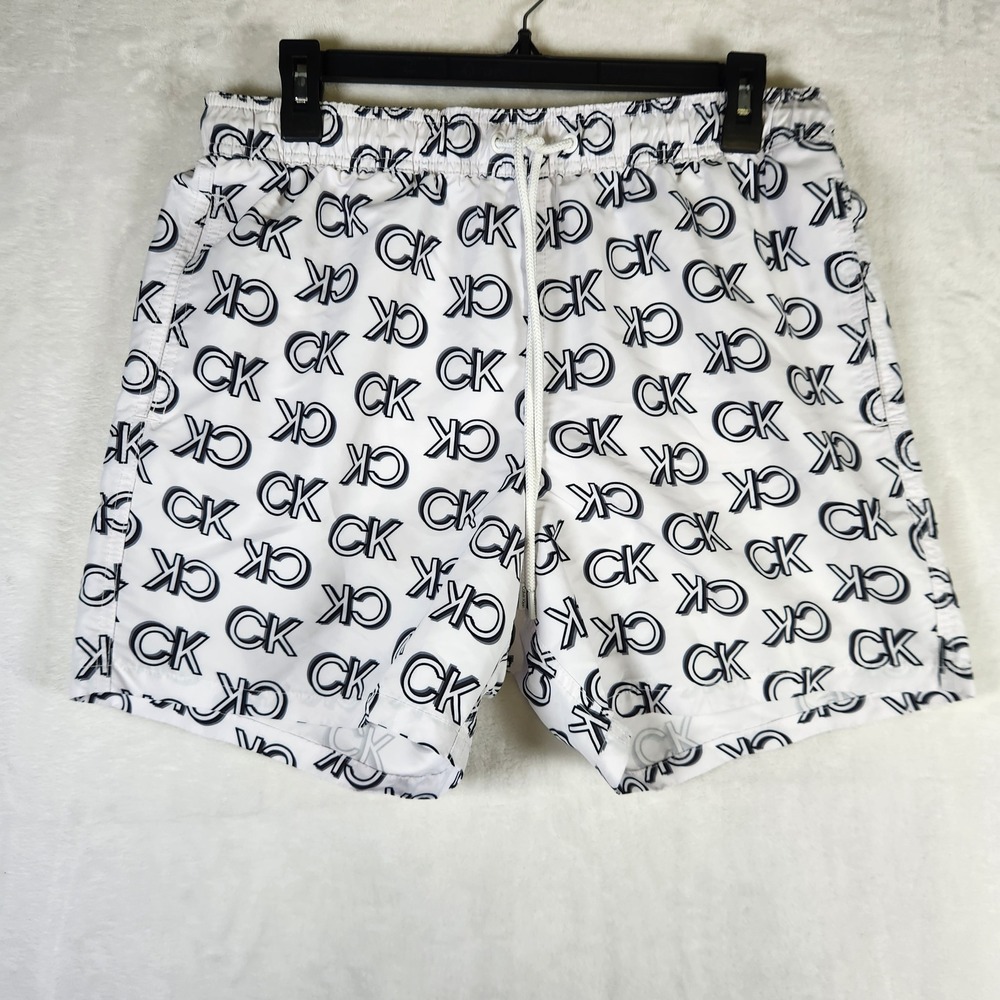 Calvin‎ Klein Swim Trunks Shorts White Black Logo Mens Medium